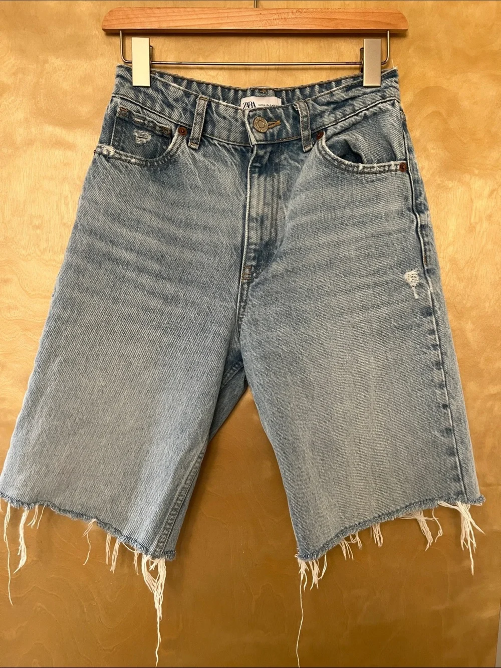 Zara Light Wash Bermuda Denim Shorts